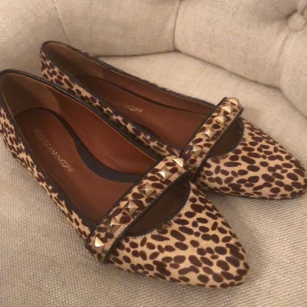 Rebecca minkoff leopard pony fur studded flats